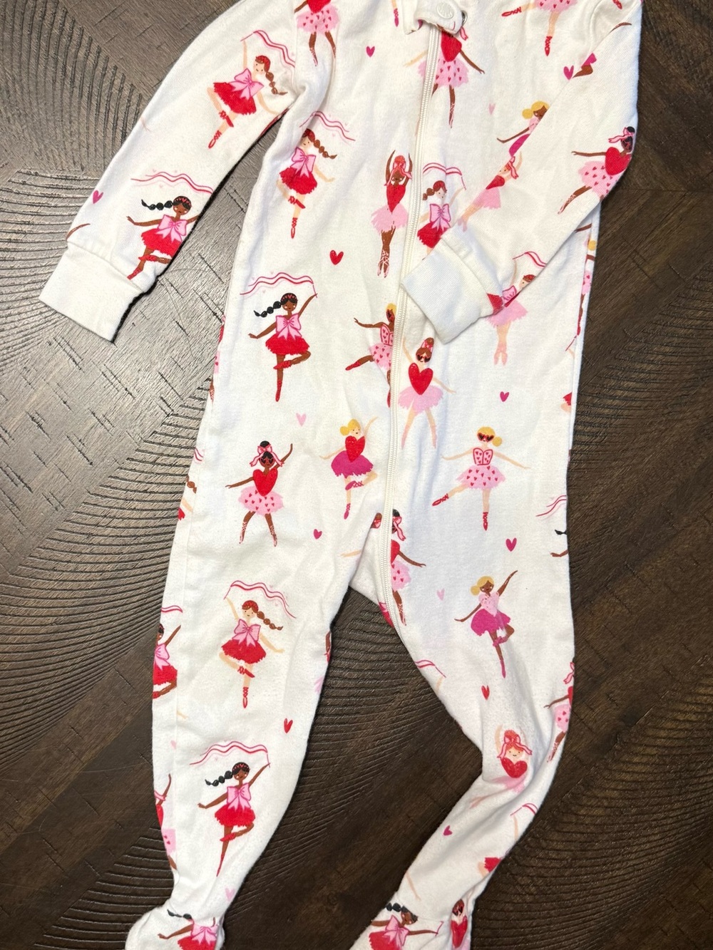 Place Girls' Ballerina Footed One-Piece Pajamas - Pink & White